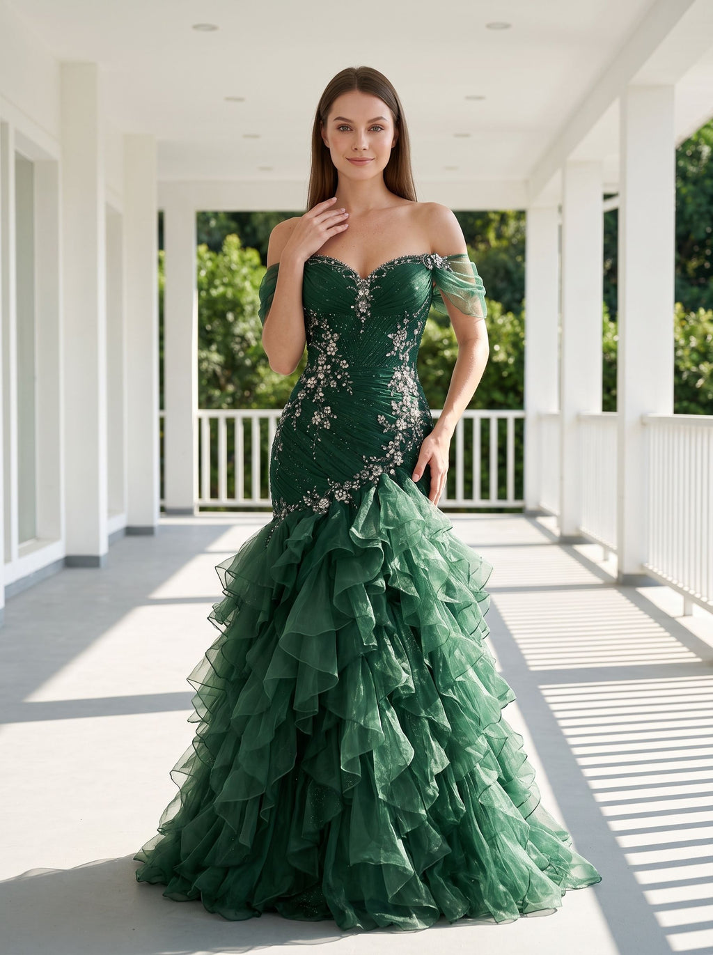 Forest Green Organza Mermaid Sweetheart Lace-Up Back Floor Length Dress - Curvevia