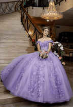 Lavender Off The Shoulder Tulle Appliques Ball Gown Dress - Curvevia
