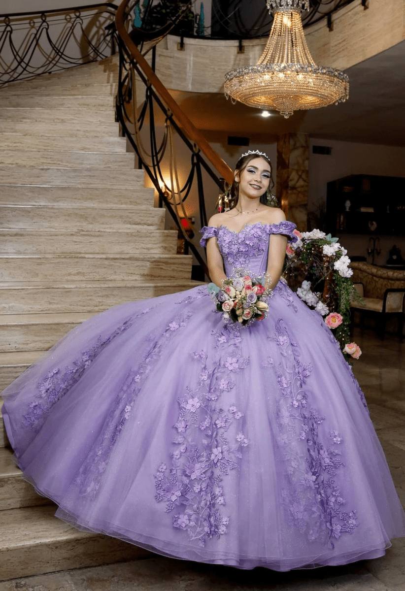 Lavender Off The Shoulder Tulle Appliques Ball Gown Dress - Curvevia