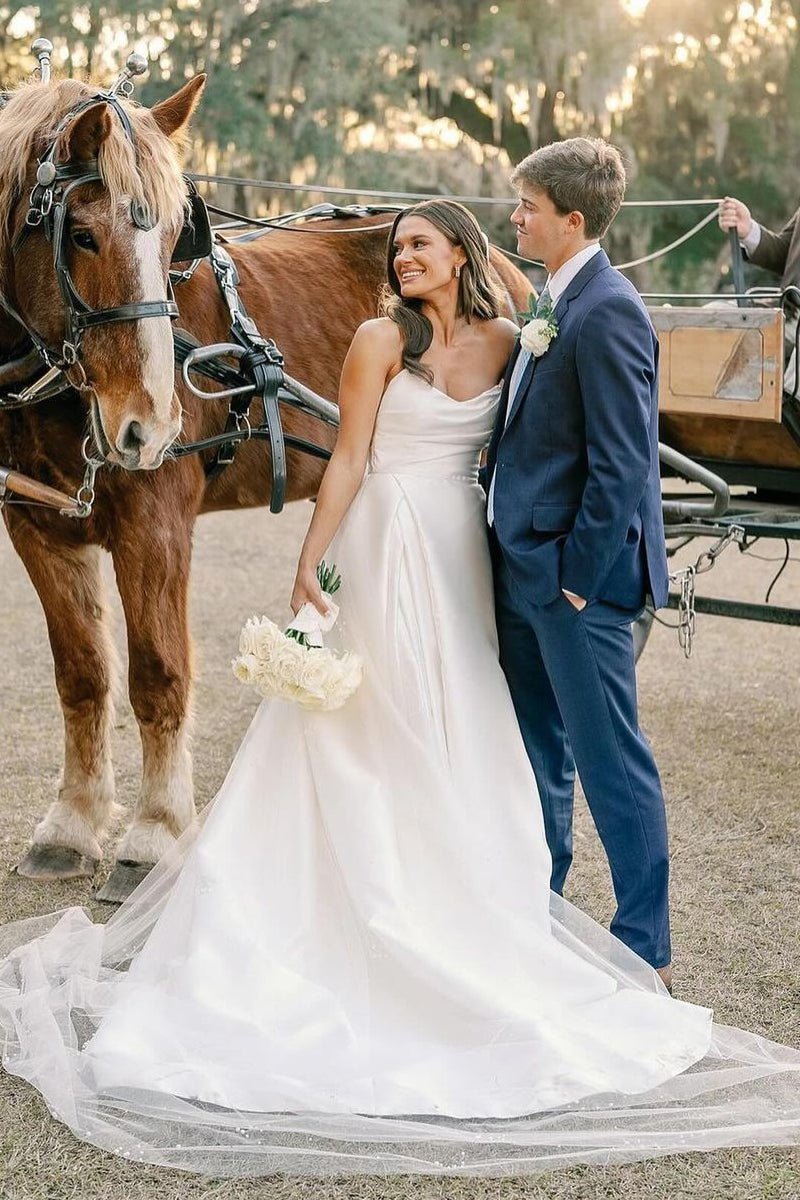 Elegant A-Line Strapless Satin Wedding Dresses - Curvevia