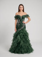 Forest Green Organza Mermaid Sweetheart Lace-Up Back Floor Length Dress - Curvevia