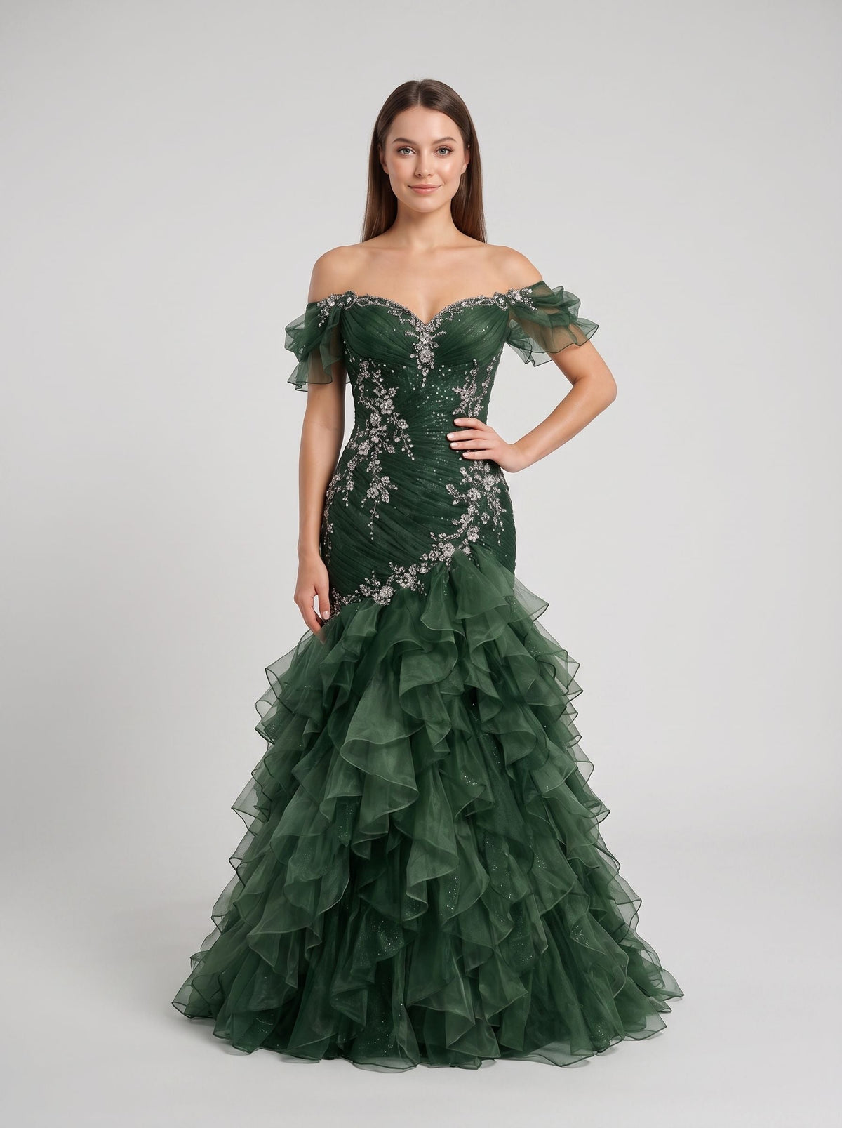 Forest Green Organza Mermaid Sweetheart Lace-Up Back Floor Length Dress - Curvevia