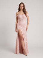 Blushing Pink Tulle Mermaid Off-the-Shoulder Back Zip Floor-Length Dress with Appliques - Curvevia