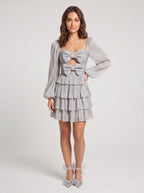 Gray Satin A-Line Sweetheart Back Zip Short Dress with Tiered Ruffles - Curvevia