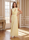 Daffodil Chiffon A-Line Scoop Neck Backless Floor-Length Dress with Cutout Detail - Curvevia