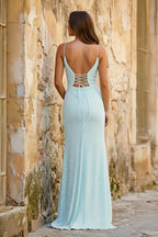 Mint Green Spaghetti Straps Sequins Mermaid Long Evening Dress With Split - Curvevia
