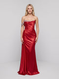 Red Glitter Trumpet One Shoulder Backless Floor-Length Dress with Beaded Draped Sleeve - Curvevia