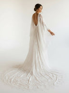 Ivory Long Sleeve Cape Lace Mermaid Wedding Dress with Appliques - Curvevia