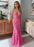 Mermaid Strapless Lace Evening Dress With Appliques - Curvevia