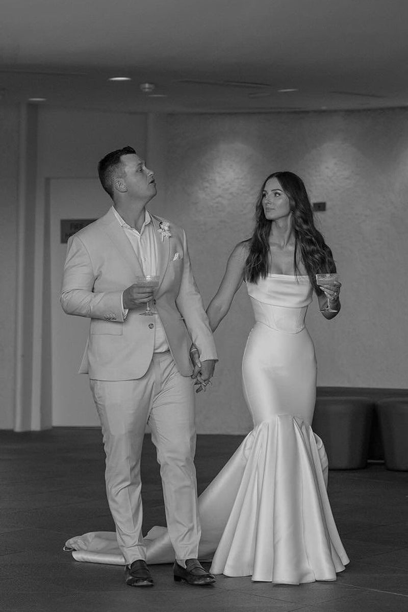 Simple Mermaid Strapless Satin Wedding Dresses - Curvevia