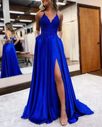 A-line Spaghetti Straps Corset Back Evening Dress With Split - Curvevia