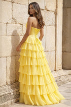 Strapless A-Line Ruffle Long Prom Dress With Split - Curvevia