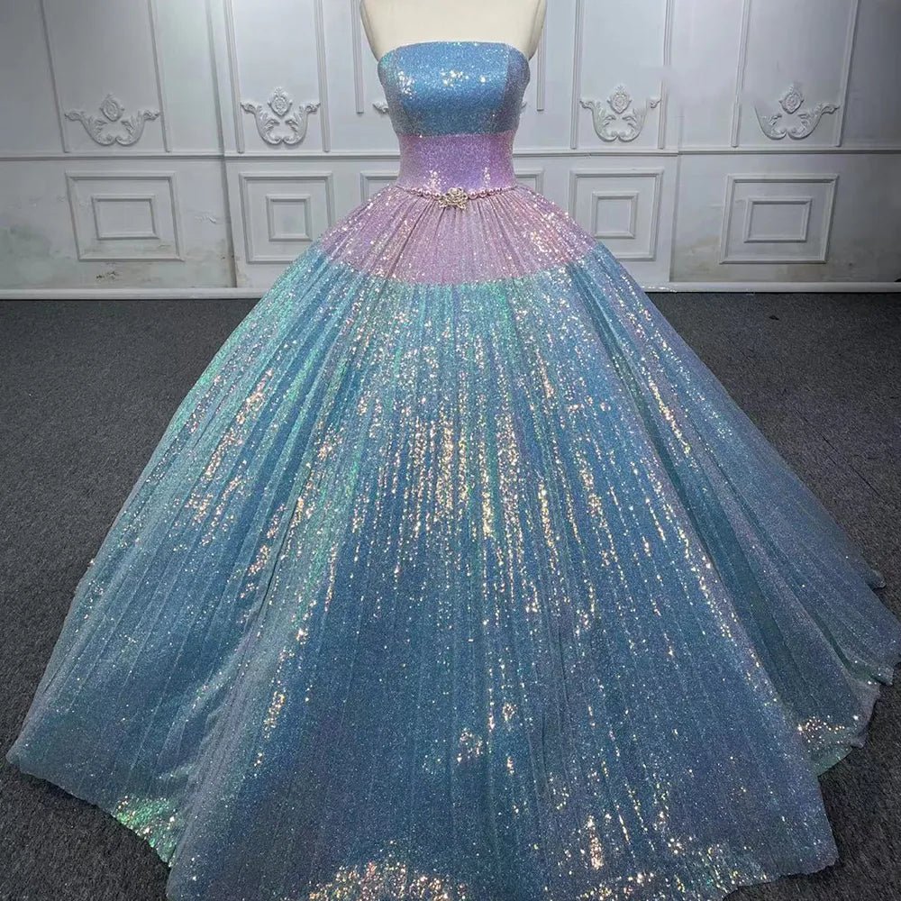 Simple Sequined Shimmer Party Dress with Train - Curvevia