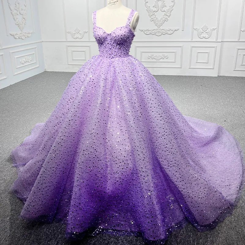 Purple Sweetheart Sequined Evening Party Dress - Curvevia