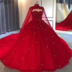 Royal Blue Tulle Ball Gown Prom Dress With Cape - Curvevia
