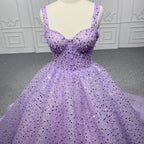 Purple Sweetheart Sequined Evening Party Dress - Curvevia