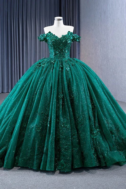 Appliques Dark Green Sweetheart Sleeveless Ball Gown Quinceanera Dress - Curvevia