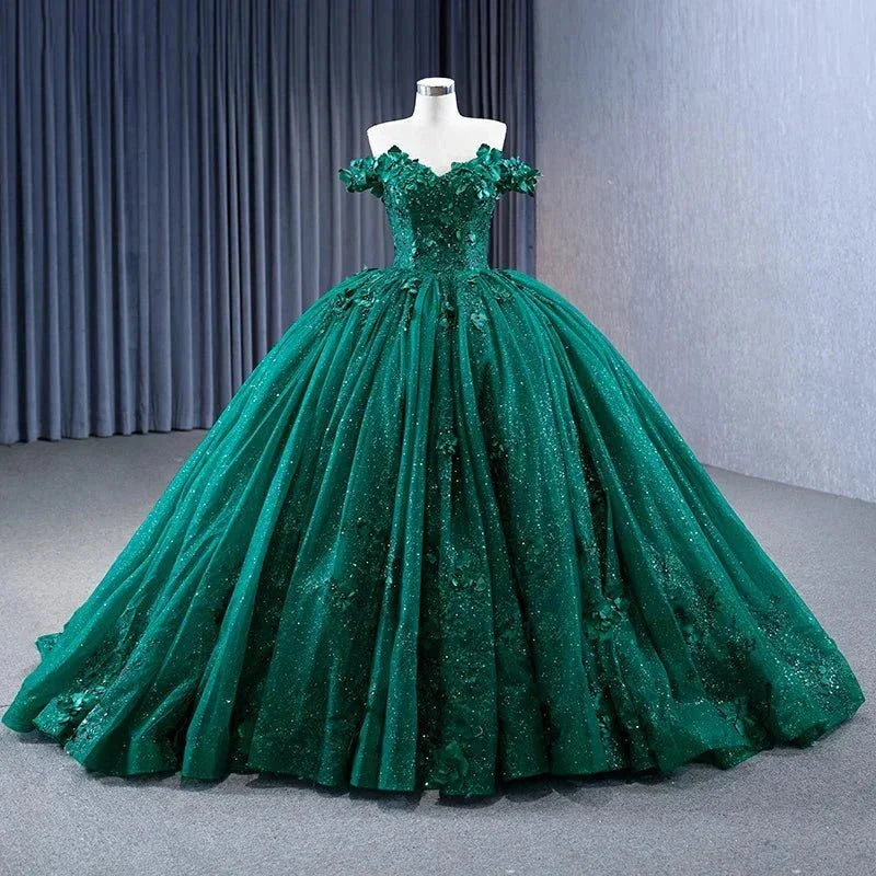 Appliques Dark Green Sweetheart Sleeveless Ball Gown Quinceanera Dress - Curvevia