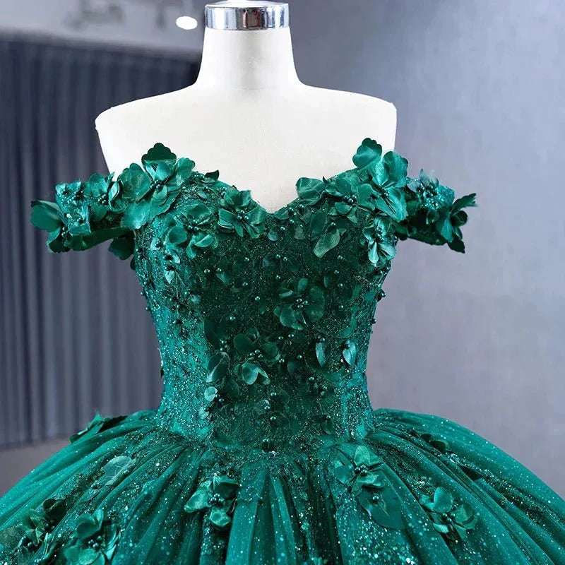 Appliques Dark Green Sweetheart Sleeveless Ball Gown Quinceanera Dress - Curvevia