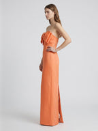 Architectural Orange Satin Sheath Straight Neck Backless Floor-Length Bridesmaid Dress with Bow - Curvevia