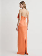 Architectural Orange Satin Sheath Straight Neck Backless Floor-Length Bridesmaid Dress with Bow - Curvevia