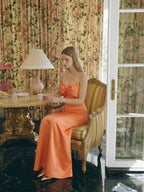 Architectural Orange Satin Sheath Straight Neck Backless Floor-Length Bridesmaid Dress with Bow - Curvevia