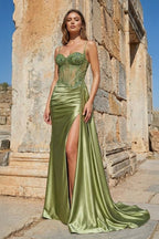 Silver Spaghetti Straps Mermaid Appliqued Prom Dress With Split - Curvevia