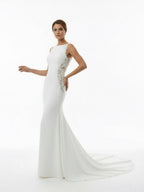 White Long Mermaid Boho Wedding Dress with Appliqued - Curvevia
