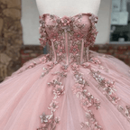 Pink Tulle Appliques Off The Shoulder Quinceanera Dresses - Curvevia