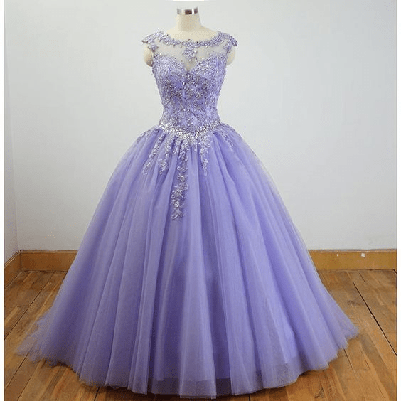 Lavender Ball Gown Quinceanera Dresses Lace Appliqued Dress - Curvevia