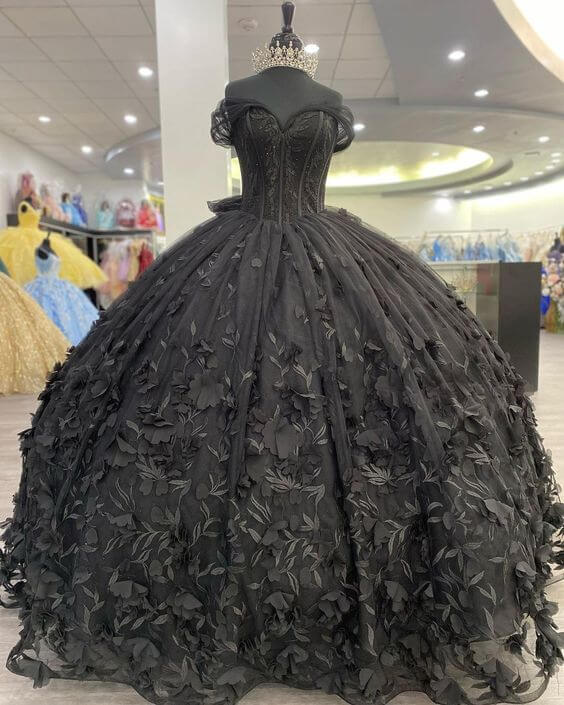 Black Ball Gown Off The Shoulder Quinceanera Dresses With Bowknot - Curvevia