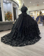 Black Ball Gown Off The Shoulder Quinceanera Dresses With Bowknot - Curvevia