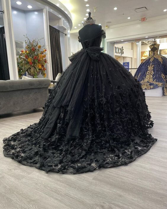 Black Ball Gown Off The Shoulder Quinceanera Dresses With Bowknot - Curvevia