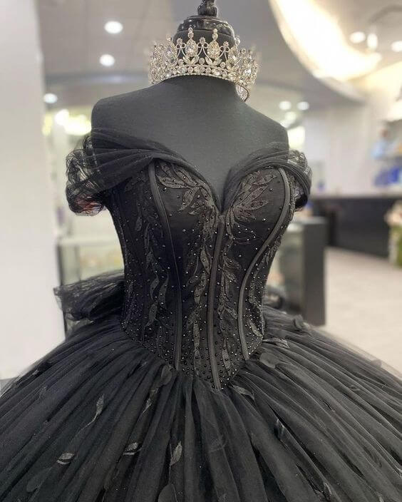 Black Ball Gown Off The Shoulder Quinceanera Dresses With Bowknot - Curvevia