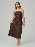 Beautiful Back Espresso Satin Sheath Straight Neck Backless Ankle-Length Bridesmaid Dress - Curvevia