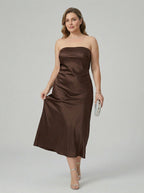 Beautiful Back Espresso Satin Sheath Straight Neck Backless Ankle-Length Bridesmaid Dress - Curvevia