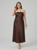 Beautiful Back Espresso Satin Sheath Straight Neck Backless Ankle-Length Bridesmaid Dress - Curvevia