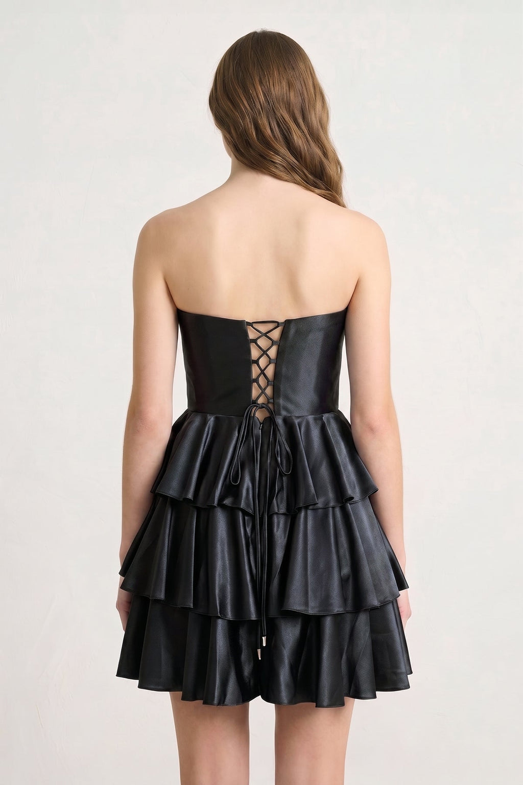 Navy Blue Strapless A Line Satin Ruffle Short Wedding Guest Dress - Curvevia