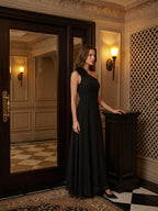 Black Chiffon A-Line One Shoulder Back Zip Floor-Length Ruffle Bridesmaid Dress - Curvevia