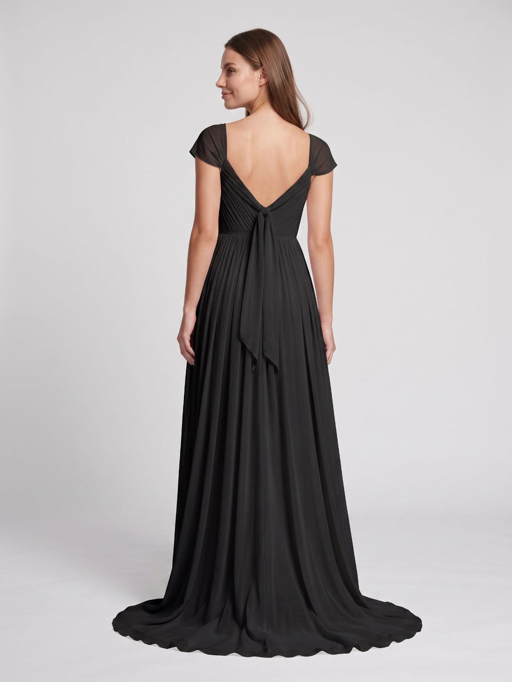 Black Chiffon A-Line Square Neck Backless Floor-Length Prom Dress - Curvevia