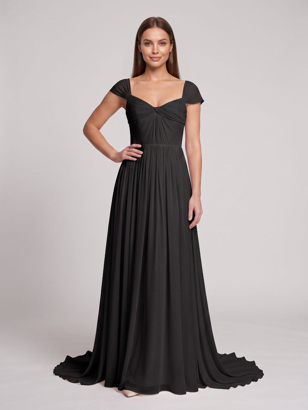Black Chiffon A-Line Square Neck Backless Floor-Length Prom Dress - Curvevia