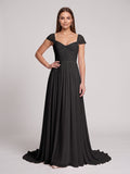 Black Chiffon A-Line Square Neck Backless Floor-Length Prom Dress - Curvevia