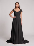 Black Chiffon A-Line Square Neck Backless Floor-Length Prom Dress - Curvevia