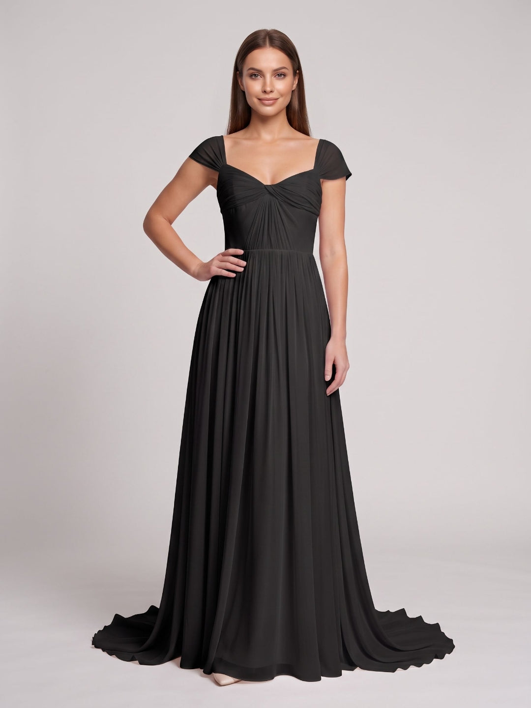 Black Chiffon A-Line Square Neck Backless Floor-Length Prom Dress - Curvevia