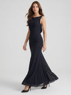 Black Chiffon Mermaid Scoop Neck Backless Floor-Length Bridesmaid Dress - Curvevia