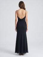 Black Chiffon Mermaid Scoop Neck Backless Floor-Length Bridesmaid Dress - Curvevia
