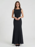 Black Chiffon Mermaid Scoop Neck Backless Floor-Length Bridesmaid Dress - Curvevia