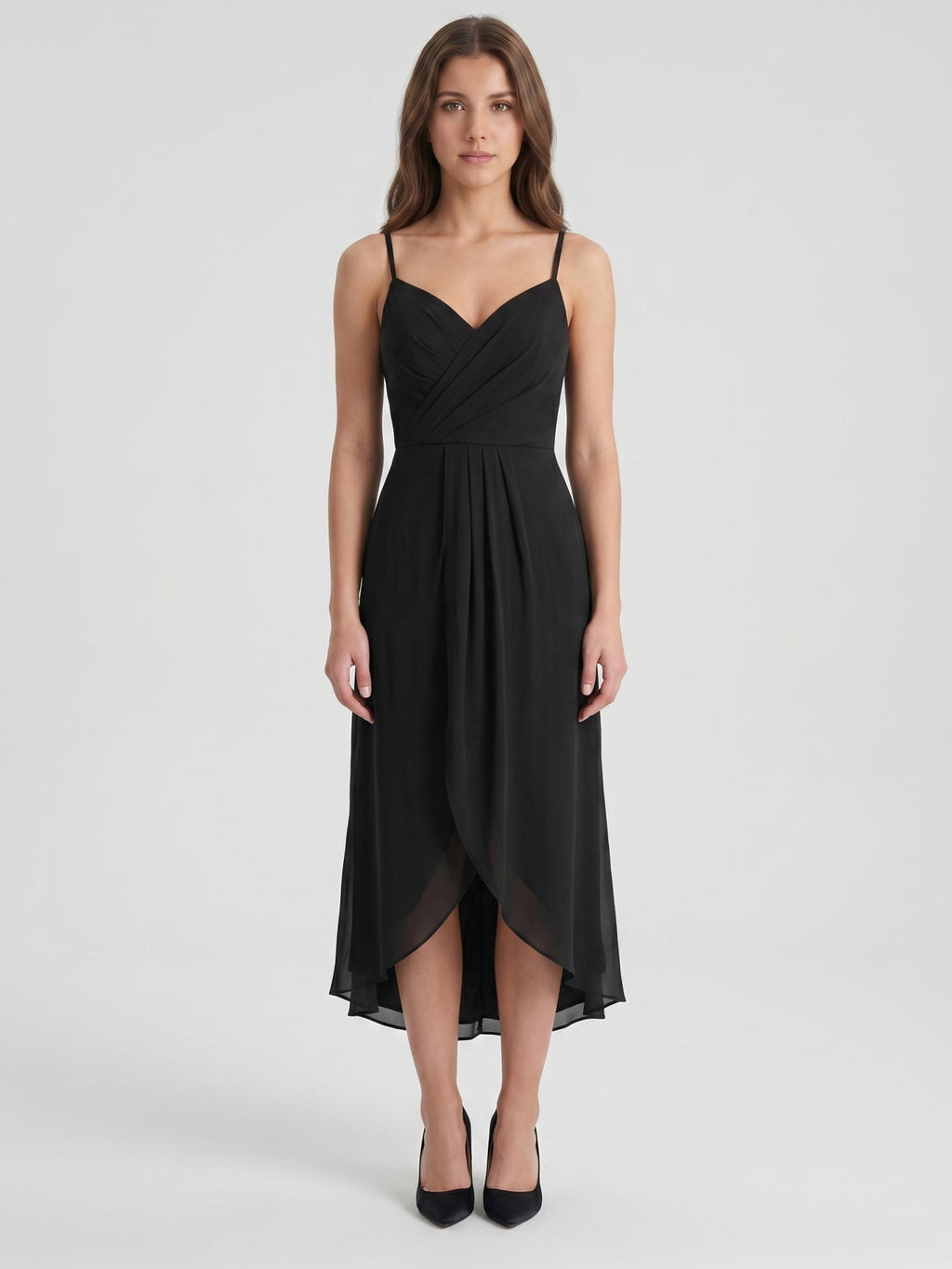 Black Chiffon Sheath Sweetheart Backless Asymmetrical Pleated Bridesmaid Dress - Curvevia
