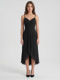 Black Chiffon Sheath Sweetheart Backless Asymmetrical Pleated Bridesmaid Dress - Curvevia