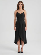 Black Chiffon Sheath Sweetheart Backless Asymmetrical Pleated Bridesmaid Dress - Curvevia